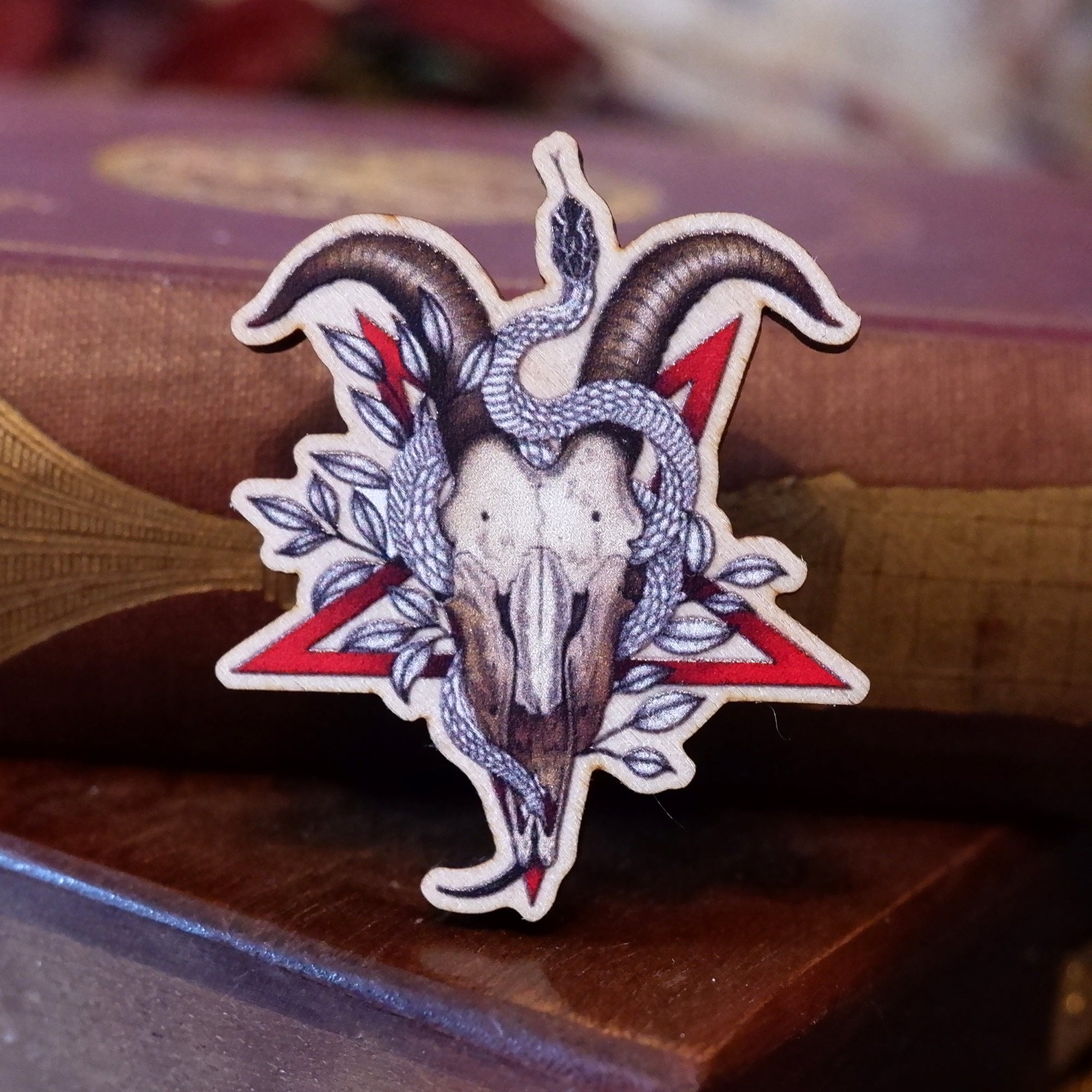 Goat Skull - Wooden Pin Badge