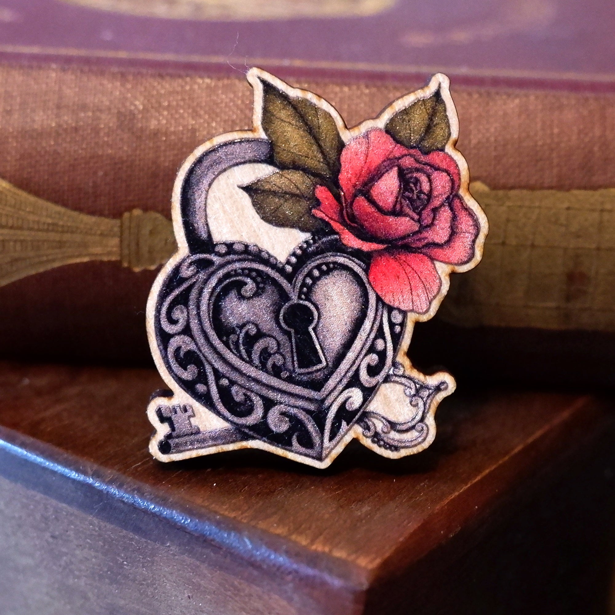 Lover's Lock - Wooden Pin Badge