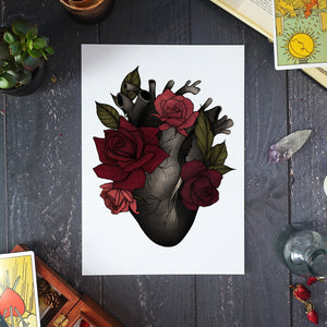 Black Heart and Roses - Digital Art Print