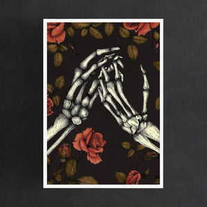 Skeleton Hands and Roses - Giclée Art Print - Print is Dead