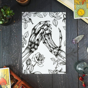 Skeleton Hands and Roses - Digital Art Print - Print is Dead