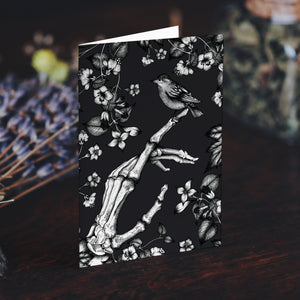 Skeleton and Sparrow - Greeting Card - Print is Dead