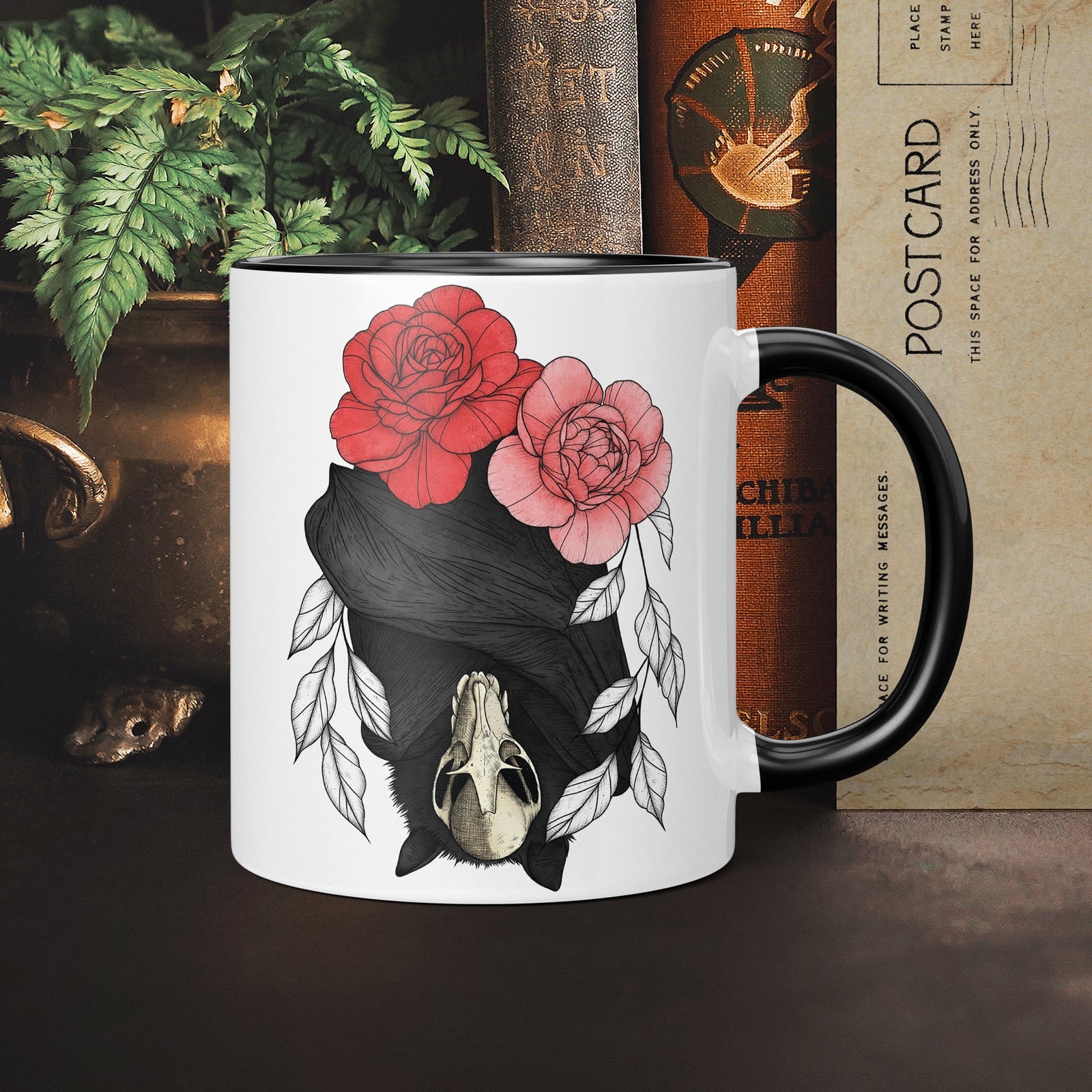 Bat and Peonies - Ceramic Mug