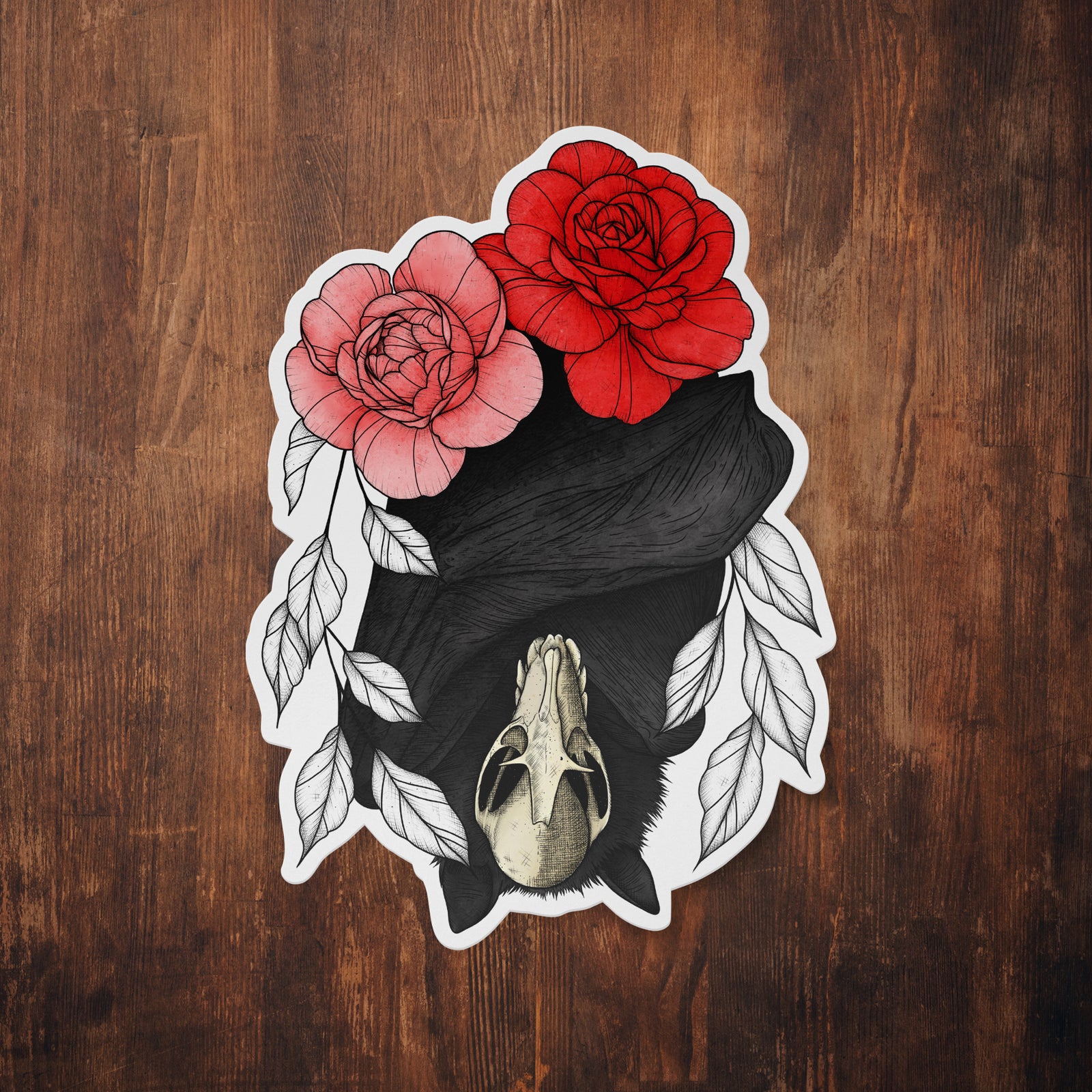 Bat and Peonies - Vinyl Sticker