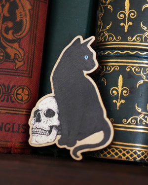 Black Cat - Wooden Pin Badge