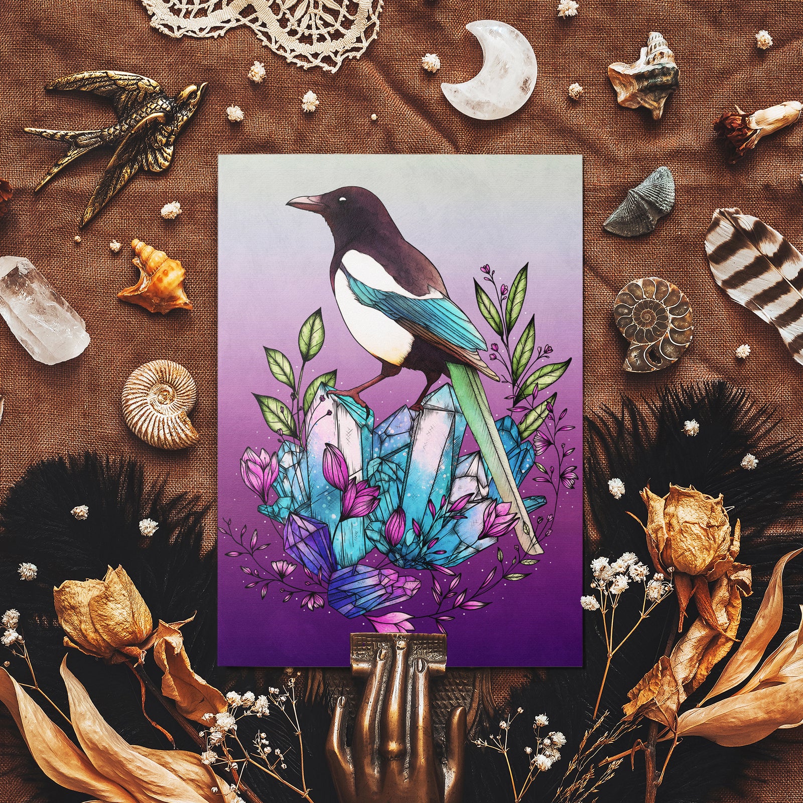 Crystal Magpie - Glossy Fine Art Postcard