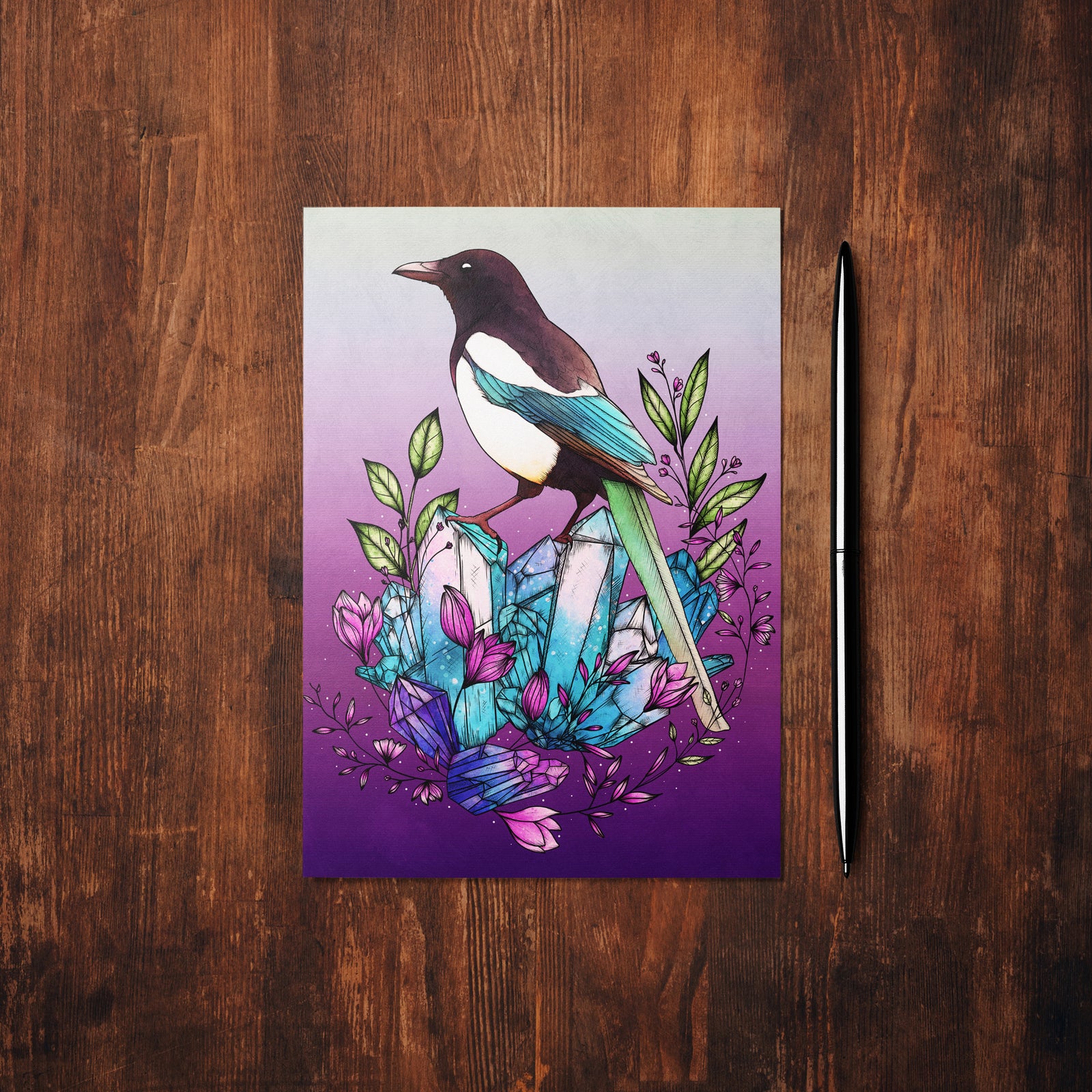Crystal Magpie - Glossy Fine Art Postcard