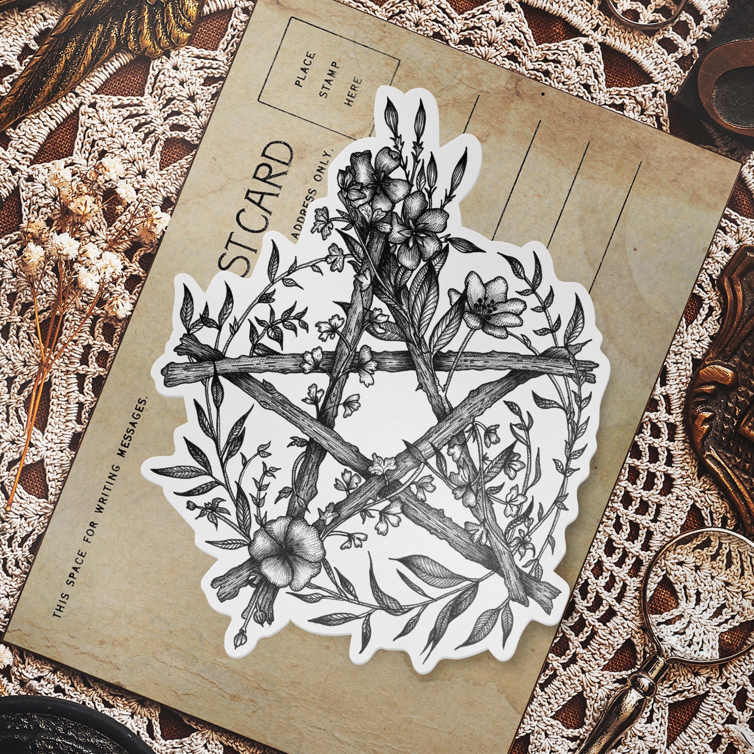 Floral Pentacle - Vinyl Sticker