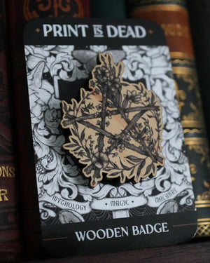 Floral Pentacle - Wooden Pin Badge