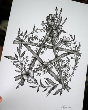 Floral Pentacle - Original A4 Drawing