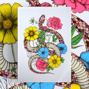 Floral Snake - A3 Risograph Print