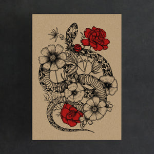 Floral Snake - Kraft Art Print