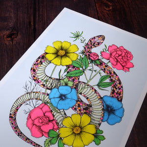 Floral Snake - A3 Risograph Print