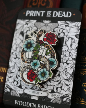 Floral Snake - Wooden Pin Badge