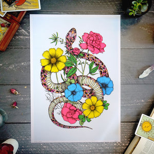 Floral Snake - A3 Risograph Print