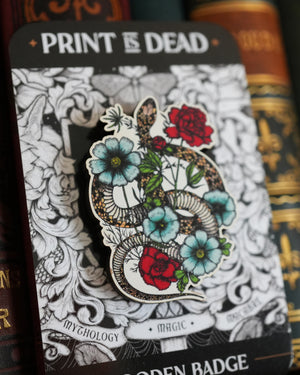 Floral Snake - Wooden Pin Badge