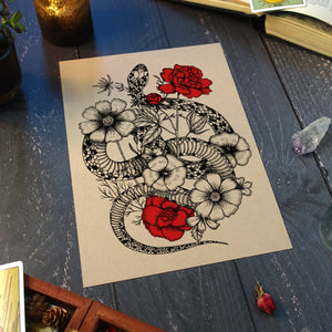 Floral Snake - Kraft Art Print