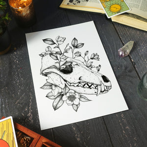 Fox Skull and Magnolias - Standard Art Print