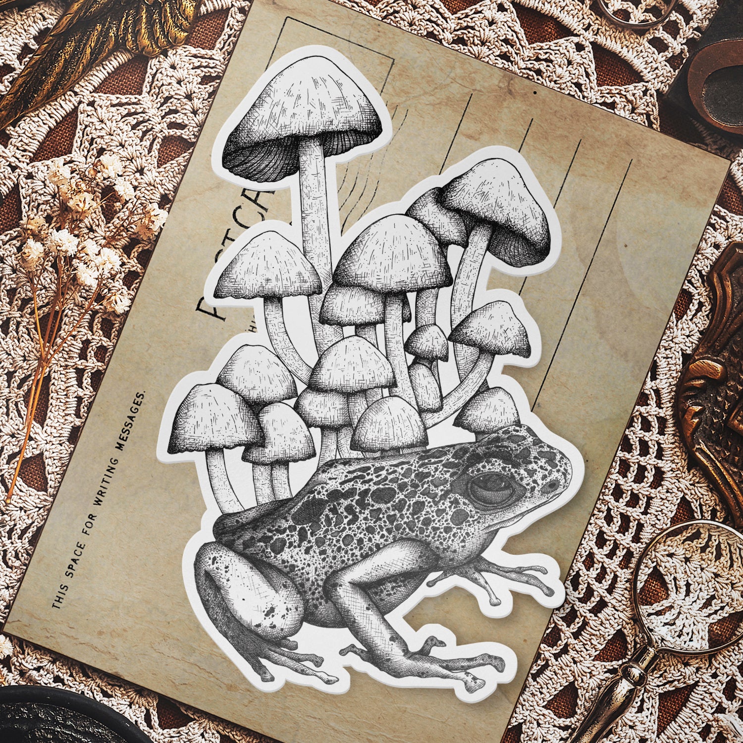 Frog and Mushrooms - Vinyl Sticker