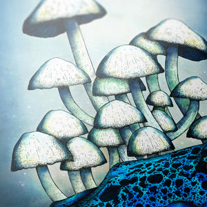 Frog and Mushrooms - Giclée Art Print