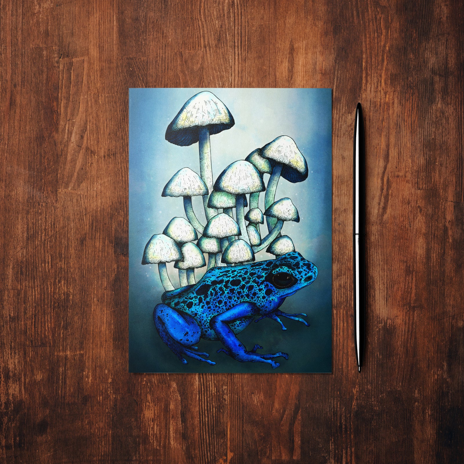 Frog and Mushrooms - Glossy Fine Art Postcard