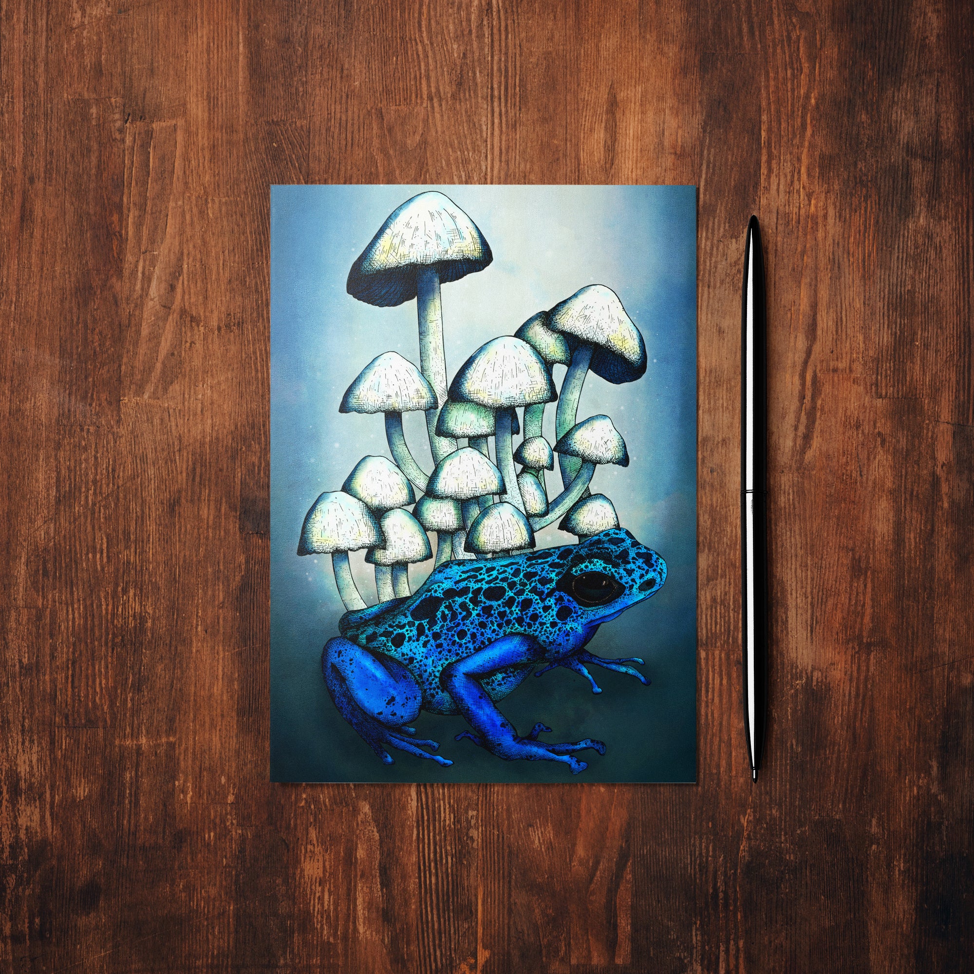 Frog and Mushrooms - Glossy Fine Art Postcard