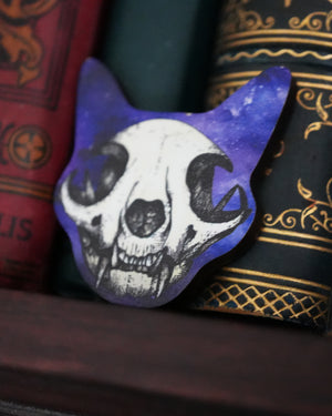 Galaxy Cat Skull - Wooden Pin Badge
