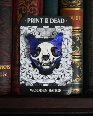Galaxy Cat Skull - Wooden Pin Badge