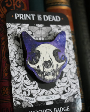 Galaxy Cat Skull - Wooden Pin Badge