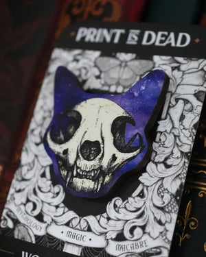 Galaxy Cat Skull - Wooden Pin Badge