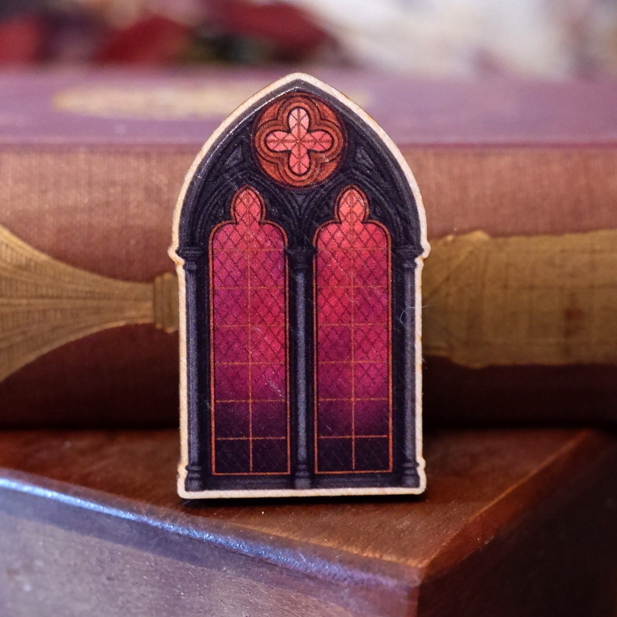 Gothic Window - Wooden Pin Badge