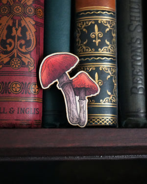 Orange Mushrooms - Wooden Pin Badge