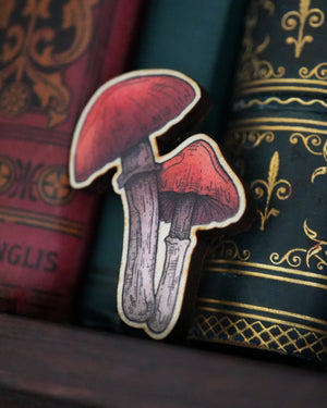 Orange Mushrooms - Wooden Pin Badge