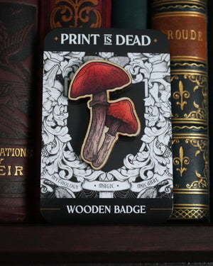 Orange Mushrooms - Wooden Pin Badge