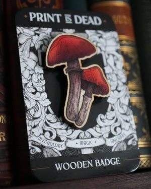 Orange Mushrooms - Wooden Pin Badge
