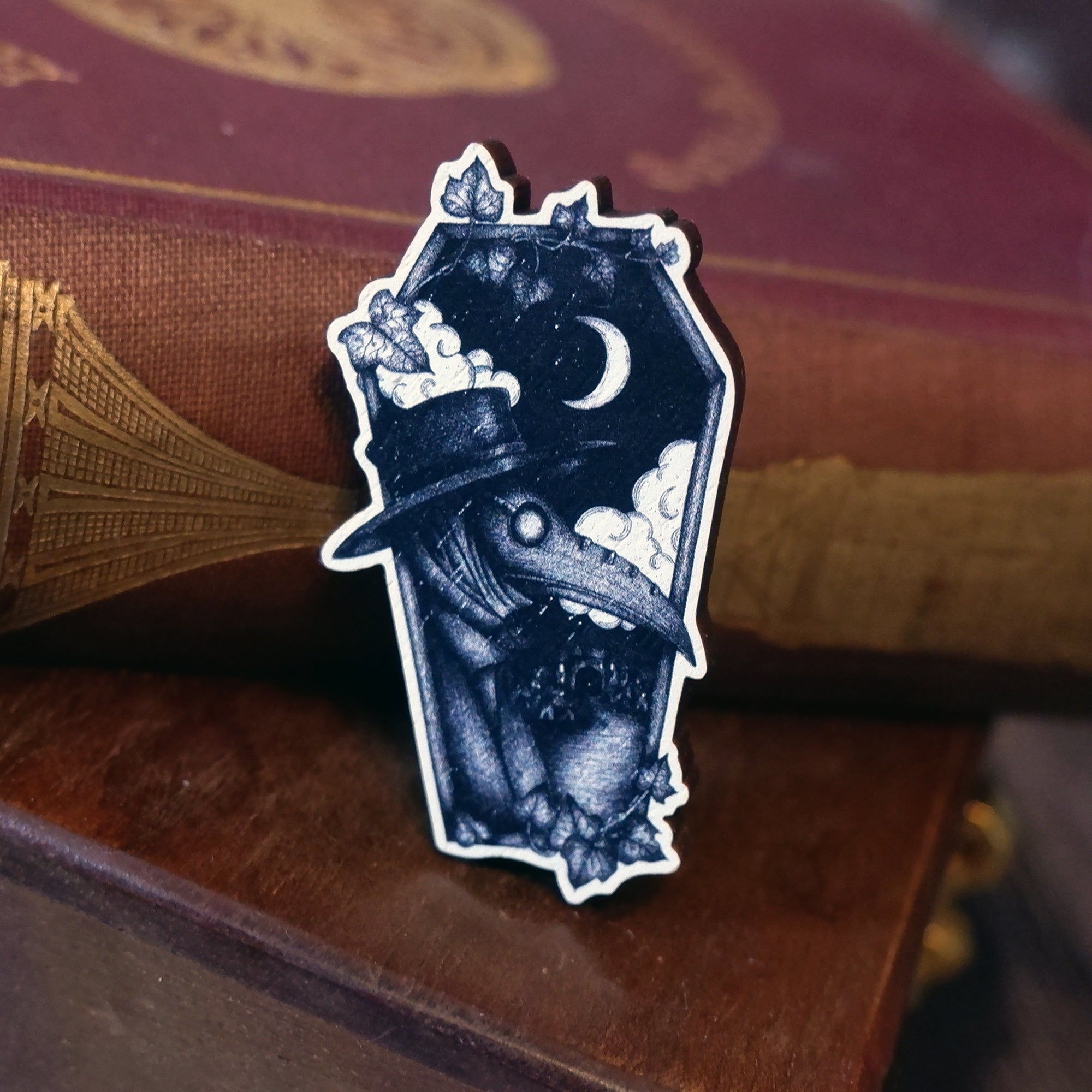 Plague Doctor Coffin - Wooden Pin Badge