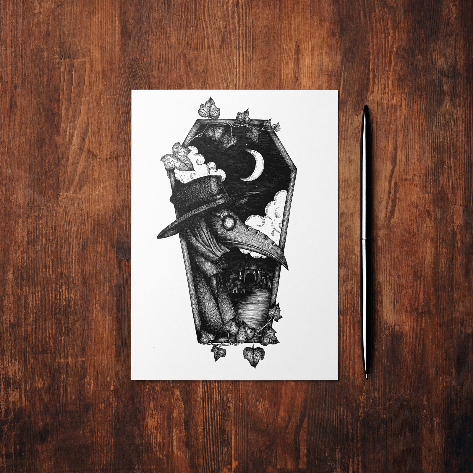 Plague Doctor Coffin - Mohawk Fine Art Postcard