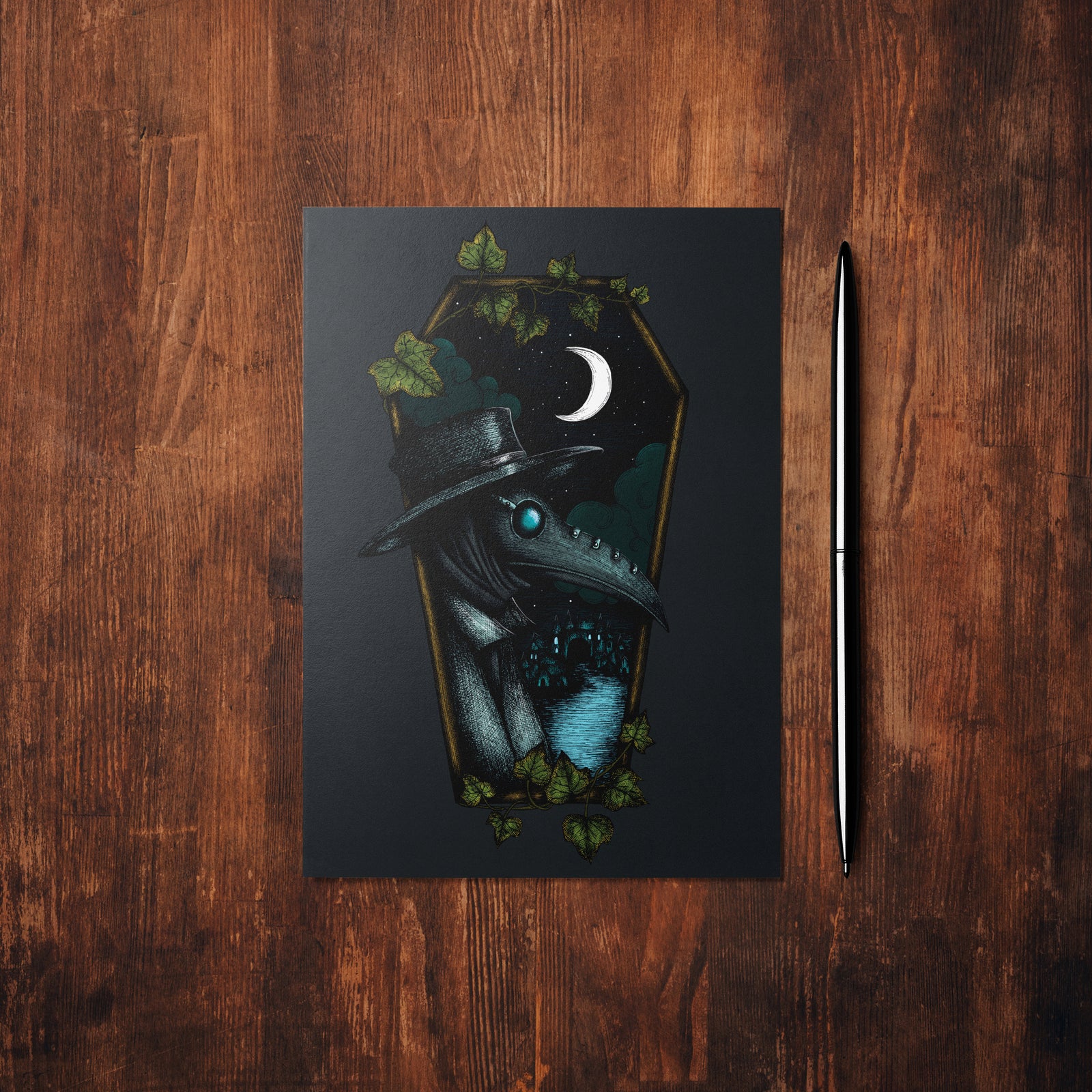 Plague Doctor Coffin - Glossy Fine Art Postcard