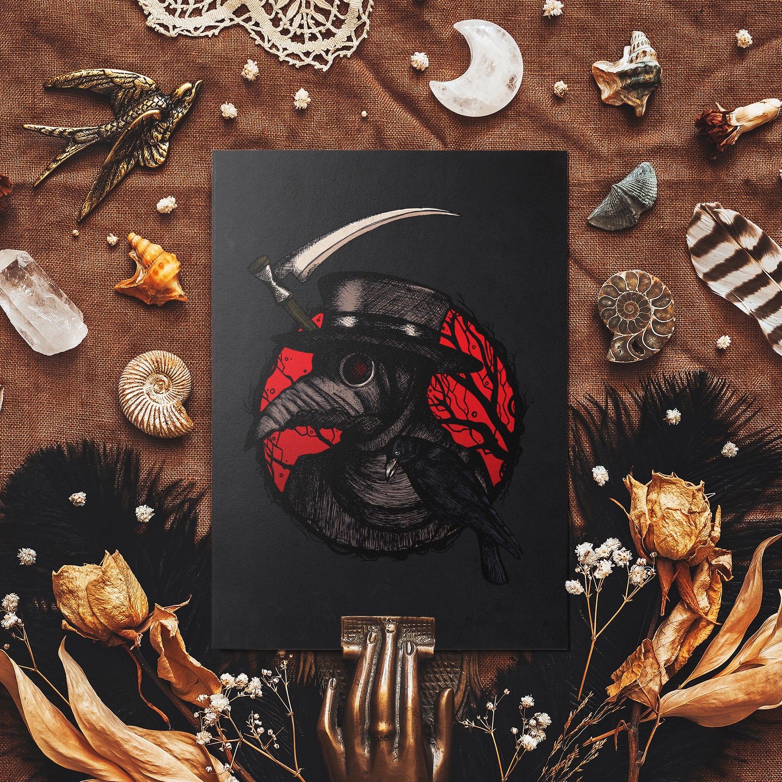 Plague Doctor and Raven - Glossy Fine Art Postcard