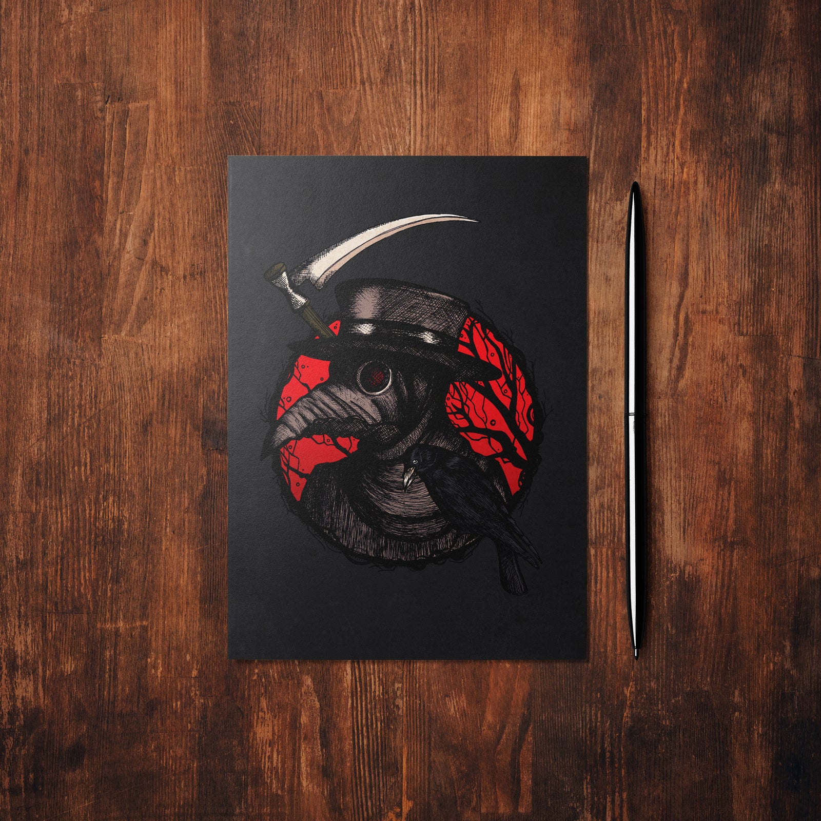 Plague Doctor and Raven - Glossy Fine Art Postcard