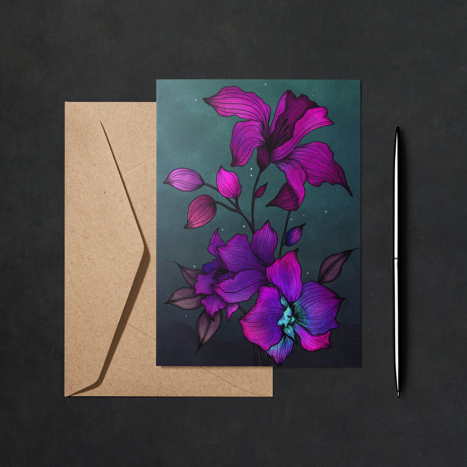 Purple Orchids - Greeting Card