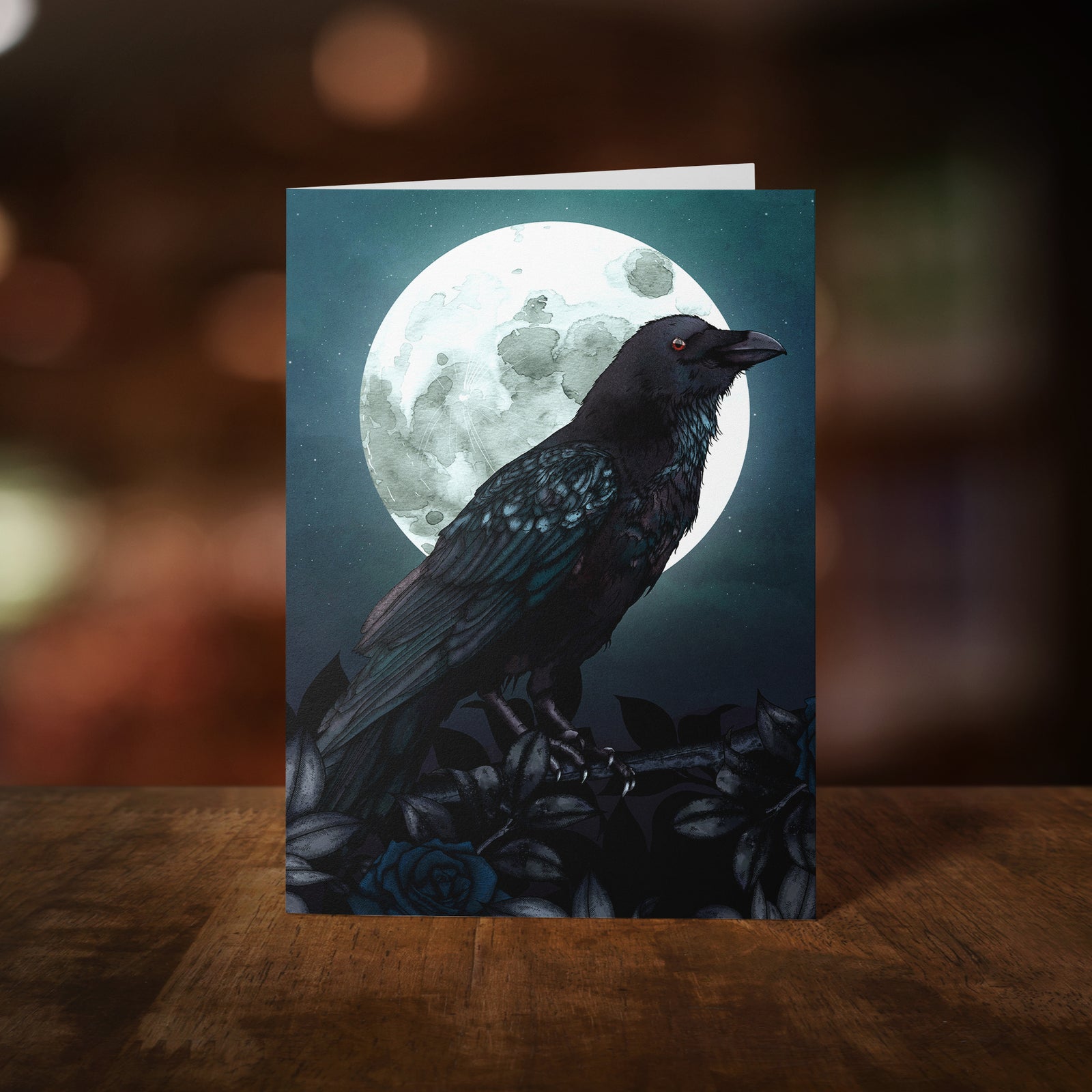 Raven and Moon - Greeting Card