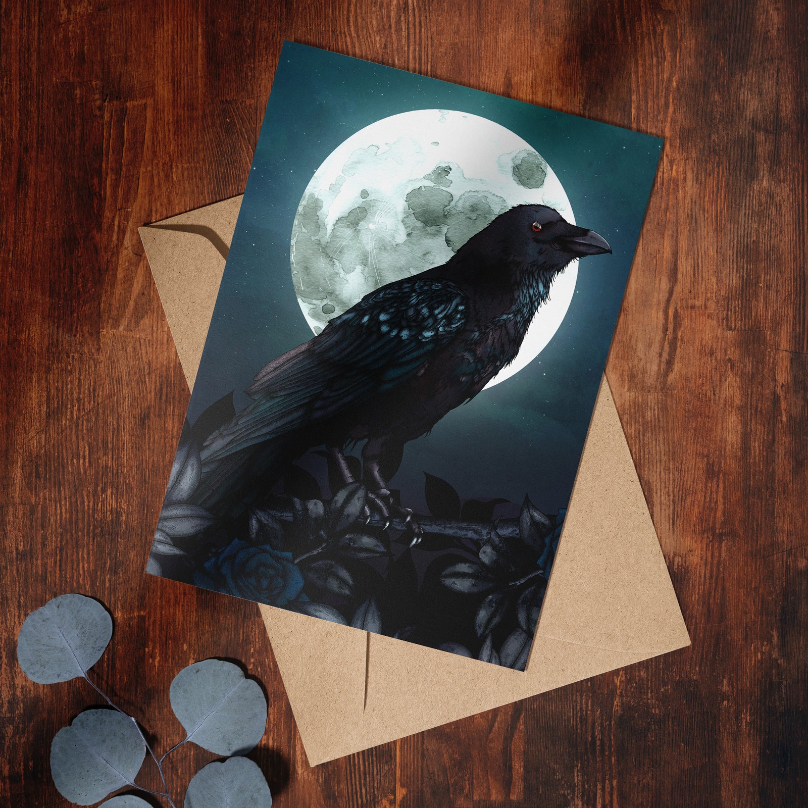 Raven and Moon - Greeting Card