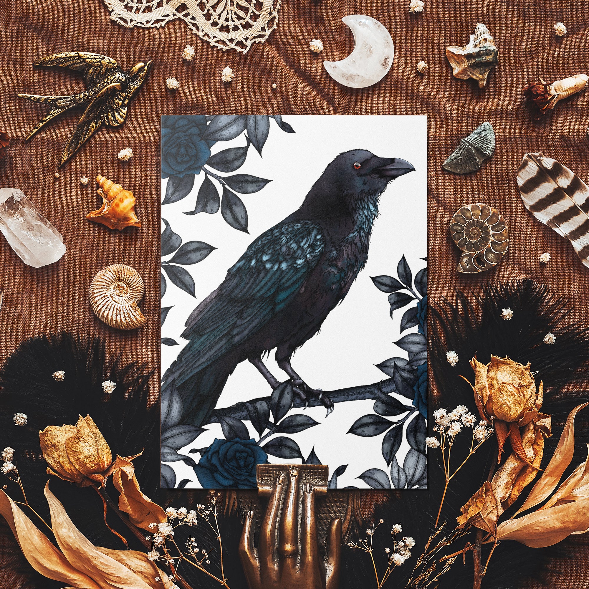 Raven and Roses - Mohawk FIne Art Postcard