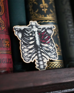 Ribcage and Rose - Wooden Pin Badge