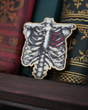 Ribcage and Rose - Wooden Pin Badge