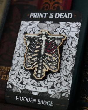 Ribcage and Rose - Wooden Pin Badge