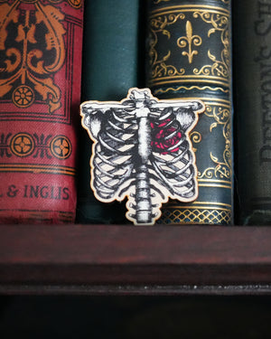 Ribcage and Rose - Wooden Pin Badge