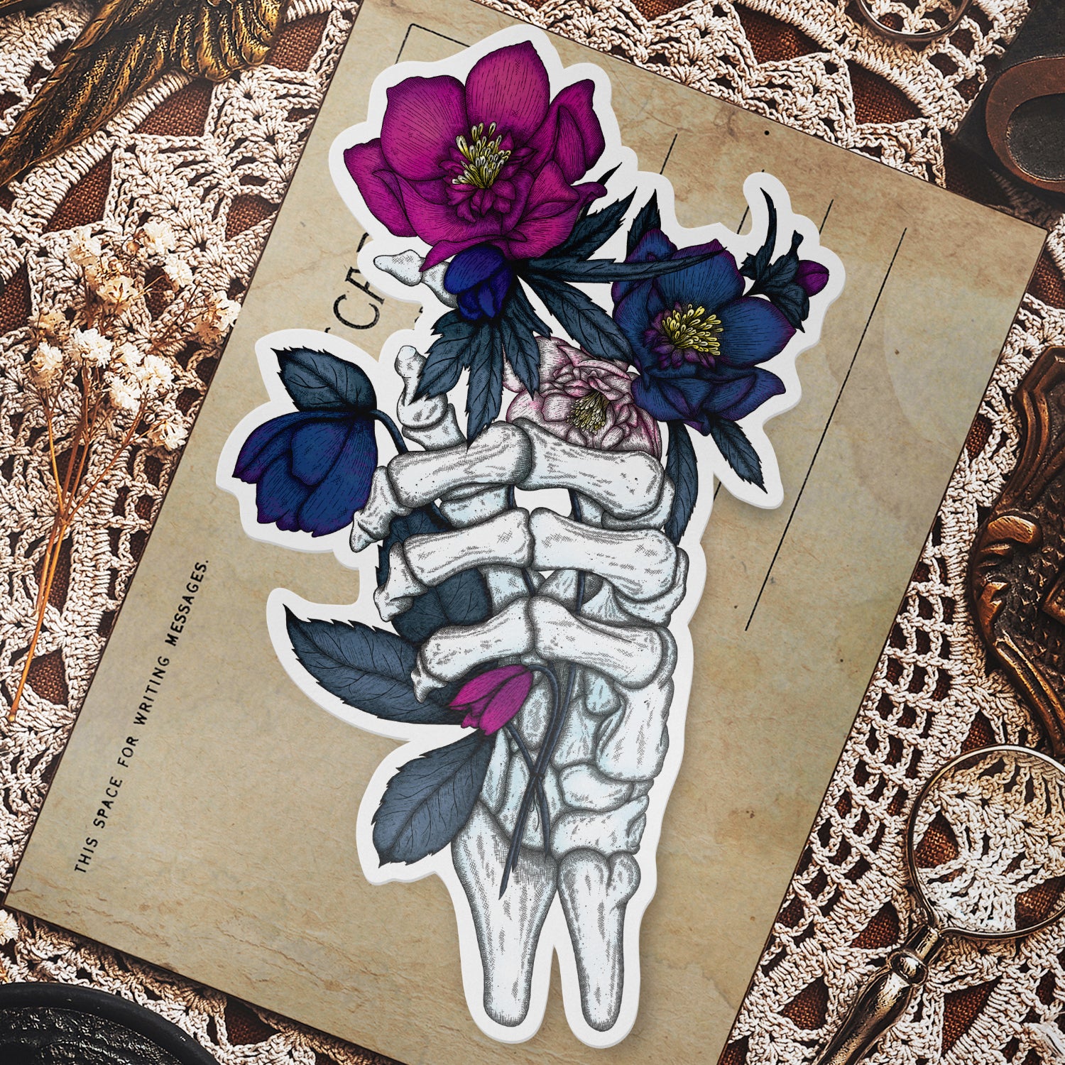 Skeleton and Hellebores - Vinyl Sticker