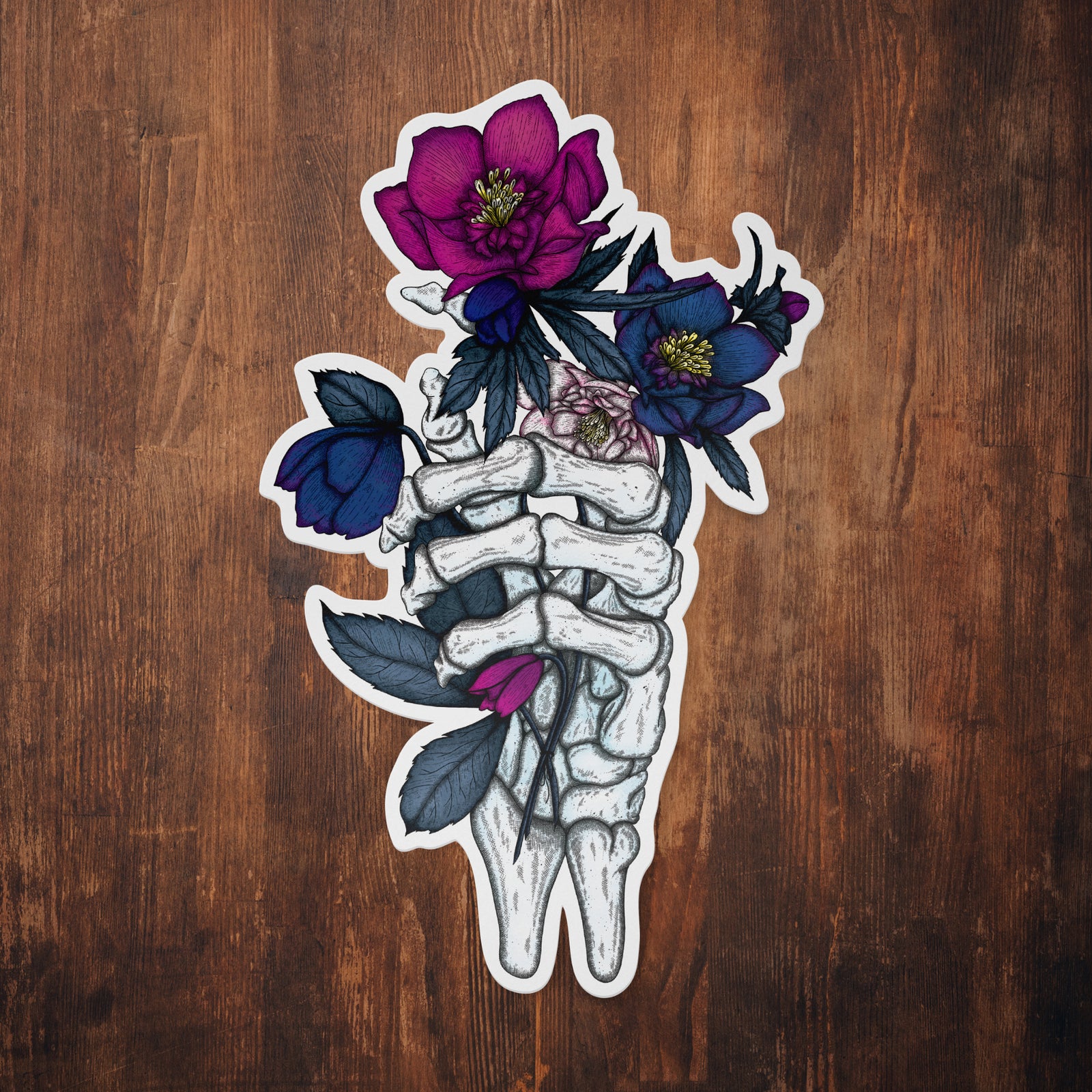 Skeleton and Hellebores - Vinyl Sticker